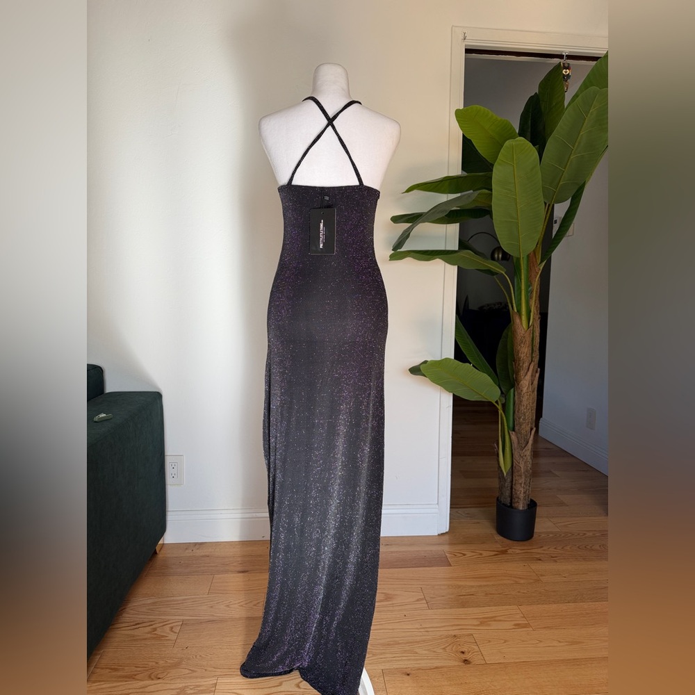 PrettyLittleThing Black Sparkle Ruched Maxi Dress - Picture 3 of 8